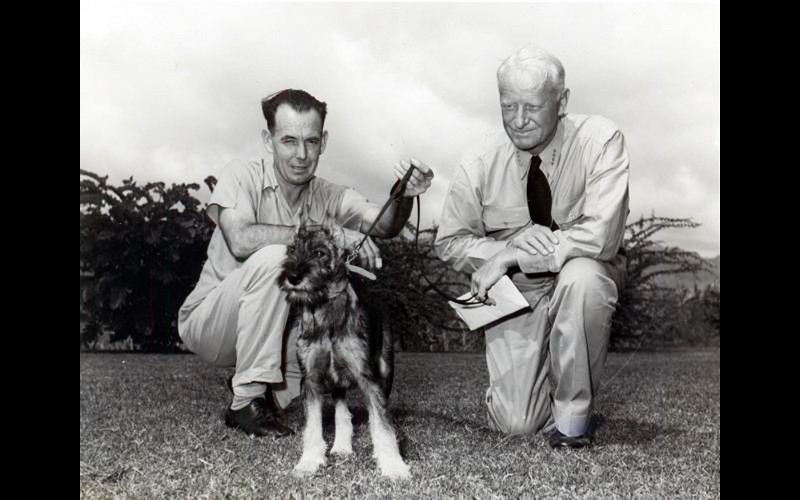 9.3 Flag Lieutenant Arthur Lamar with Admral Nimitz and his dog Mak